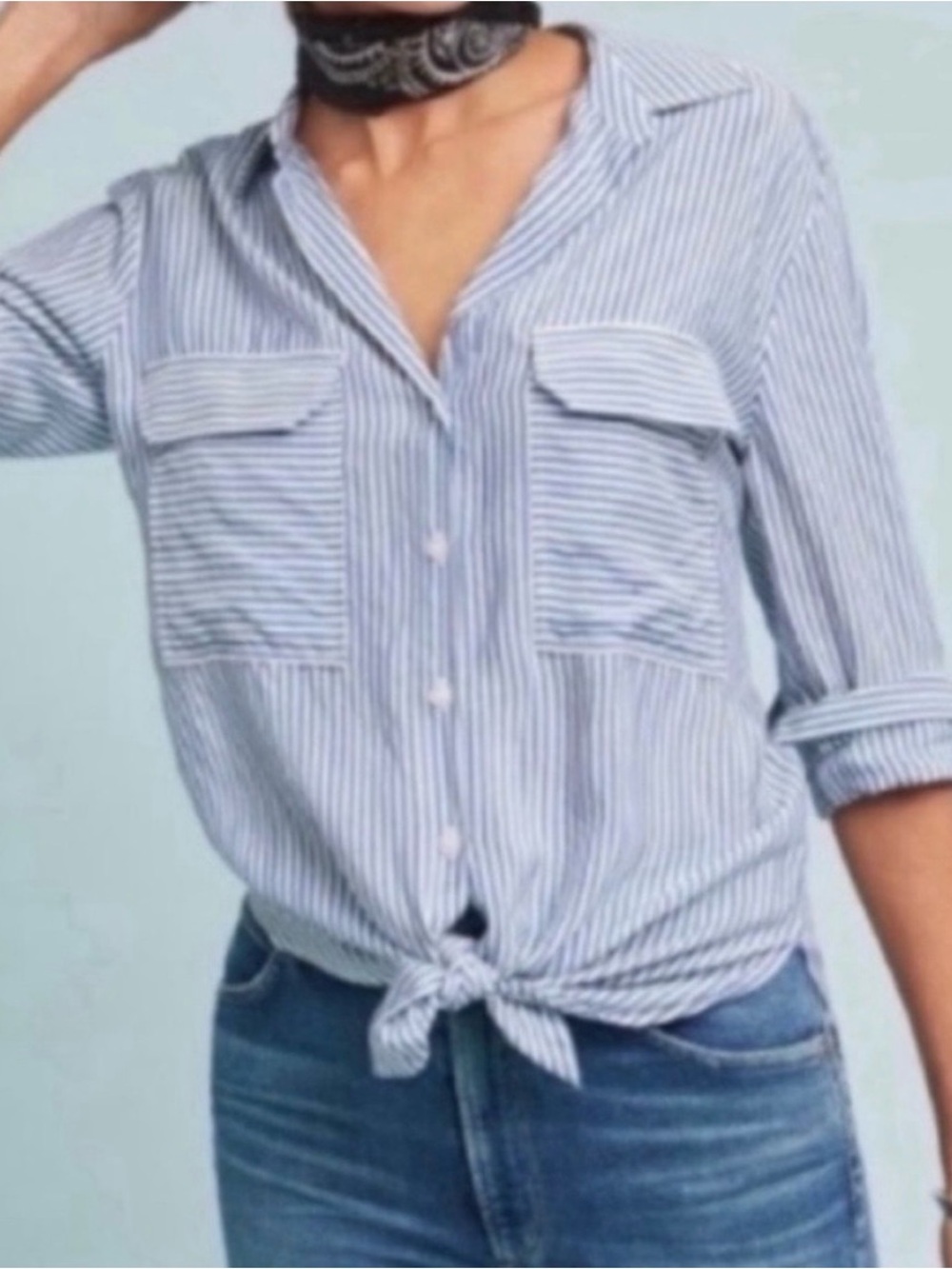 Anthropologie Maeve Zadie Blue and White Striped Button-down Shirt
